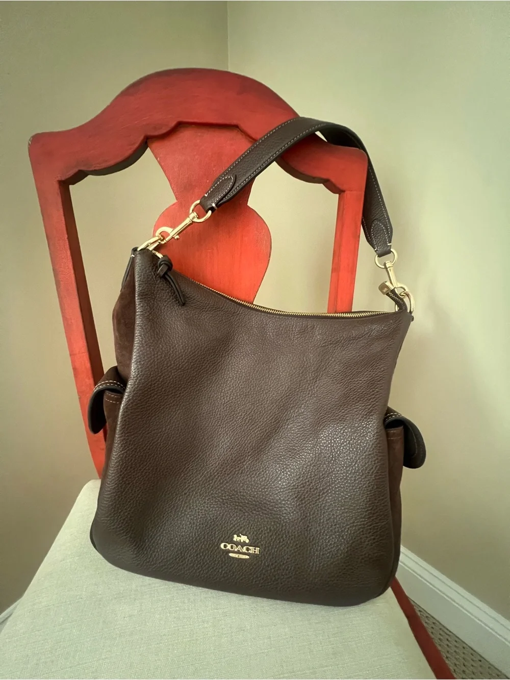 Dark Brown Leather Coach Bag with additional/original shoulder strap